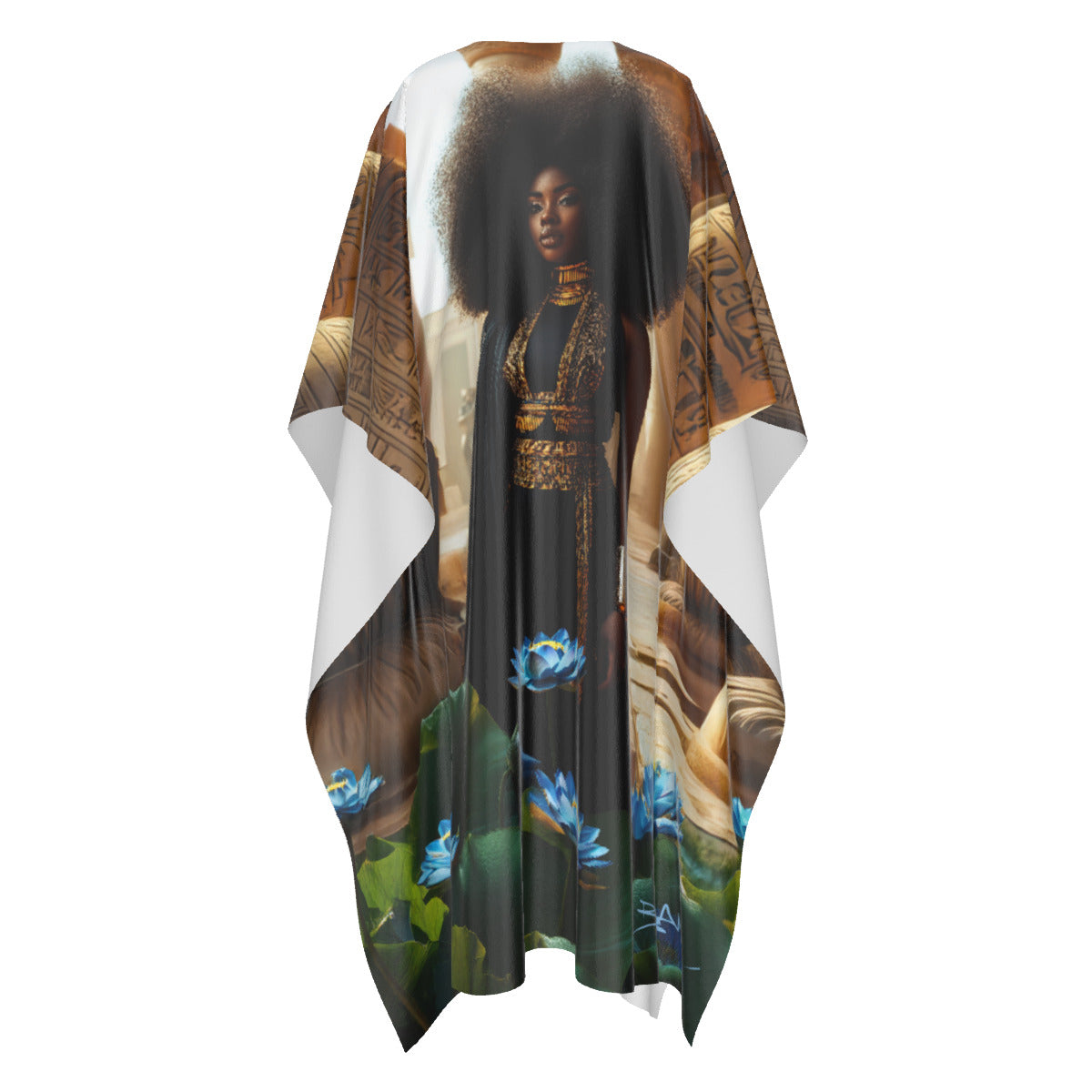 All-Over Print Women's Imitation Silk V-neck Kaftan Robe