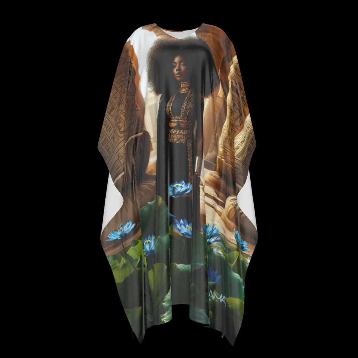 All-Over Print Women's Imitation Silk V-neck Kaftan Robe