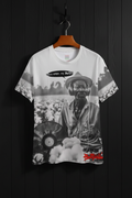 T-shirt with a graphic of a man holding a record 