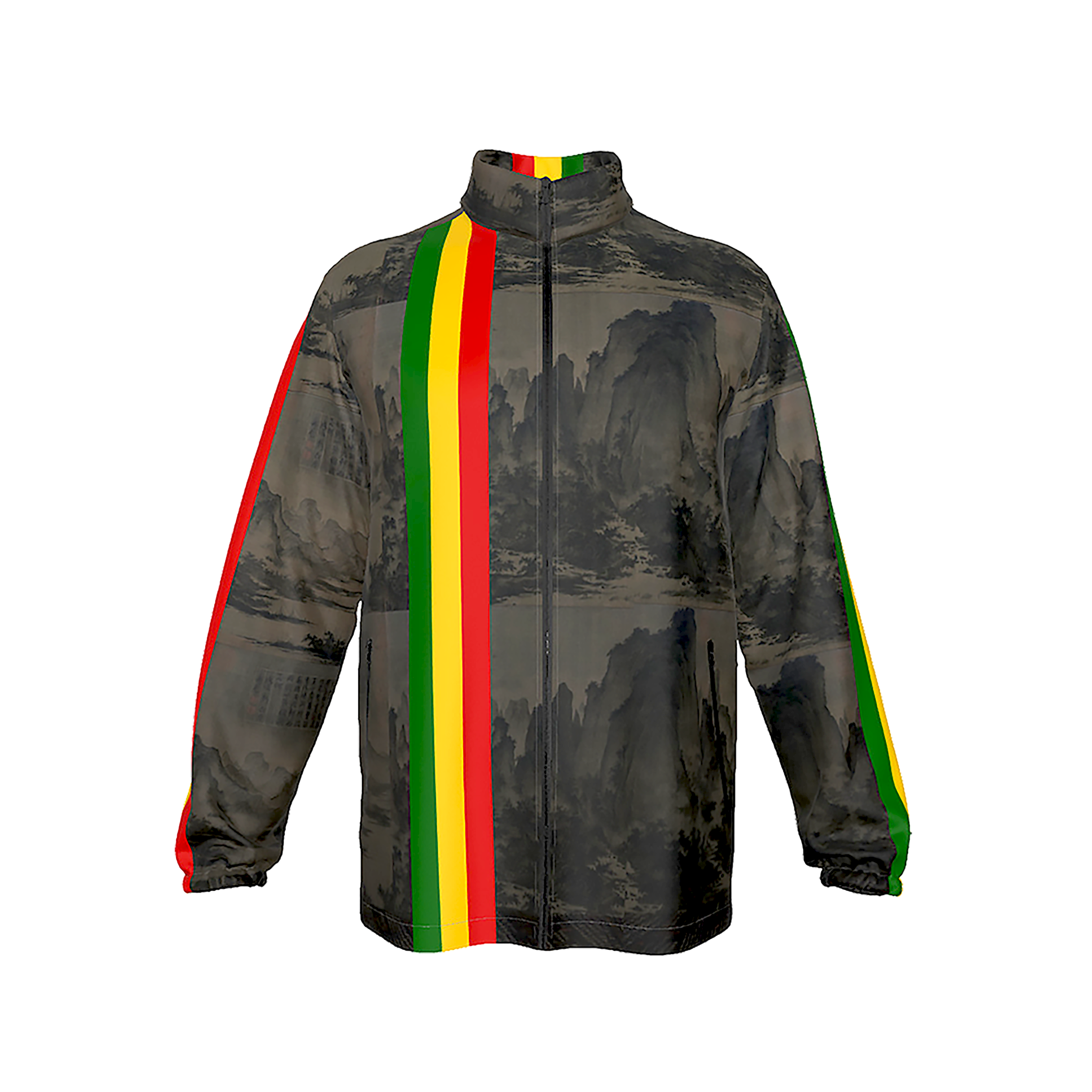 Red, Gold and Green, Mountian Windbreaker Zip-up Jacket