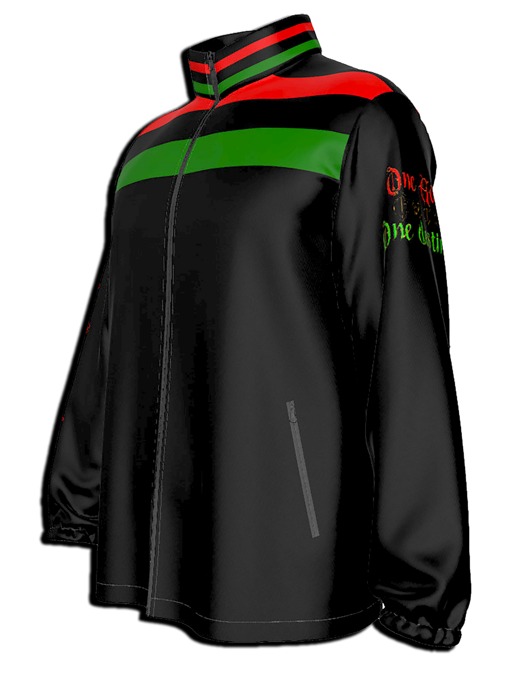 The Original Red, Black and Green, front zip wind breaker