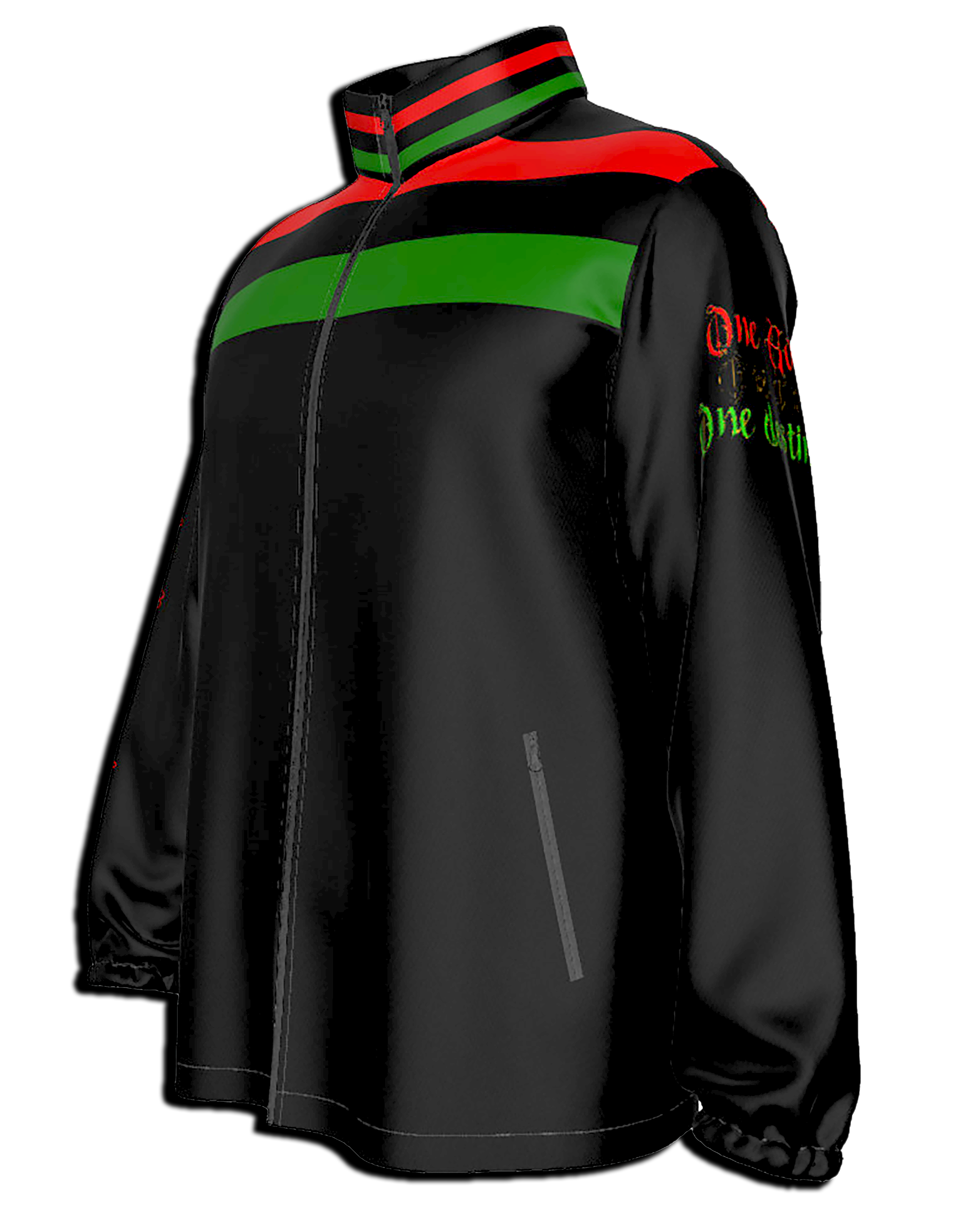 The Original Red, Black and Green, front zip wind breaker